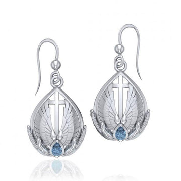 The Christian Cross Sterling Silver Earrings with Gemstone TER1664 - Jewelry